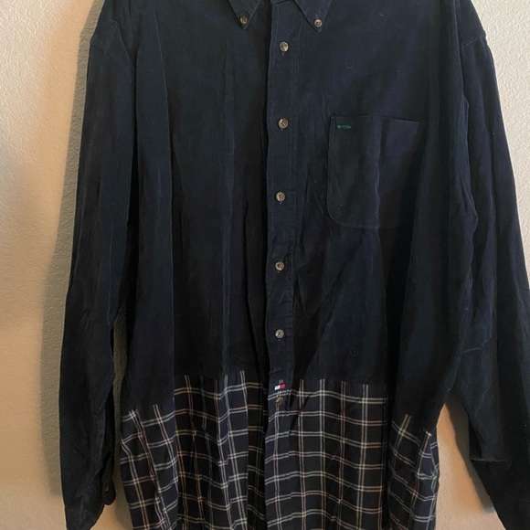 Vintage Tommy Hilfiger Y2K Mix Media Cord Plaid Preppy Academia Button Shirt XL - Picture 5 of 14